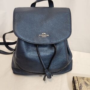 Coach Navy Leather Drawstring Backpack
